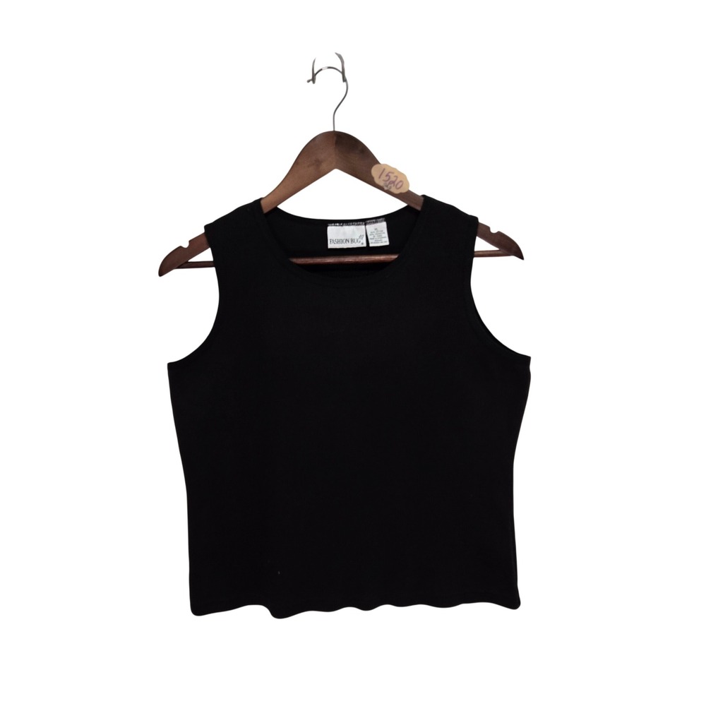 Vintage 90s Fashion Bug Black‎ Ribbed Knit Tank Top Crew Neck Shell XL